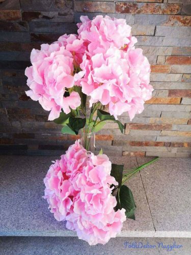 Hortenzia 5 ágú selyemvirág csokor 46 cm Rózsaszín