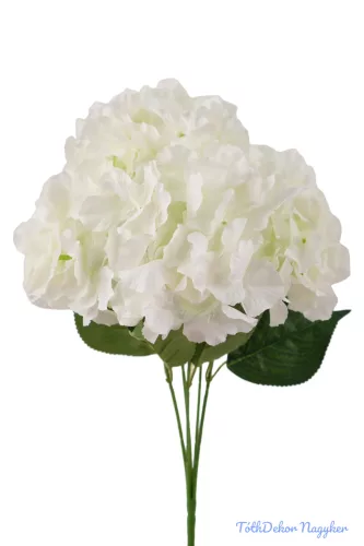 Hortenzia 5 ágú selyemvirág csokor 46 cm Fehér