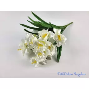 Nárcisz 12 ágú selyemvirág csokor 48 cm - Fehér