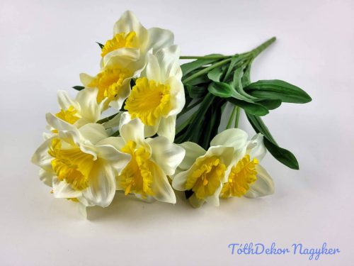 Nárcisz 12 ágú selyemvirág csokor 48 cm - Fehér-Sárga