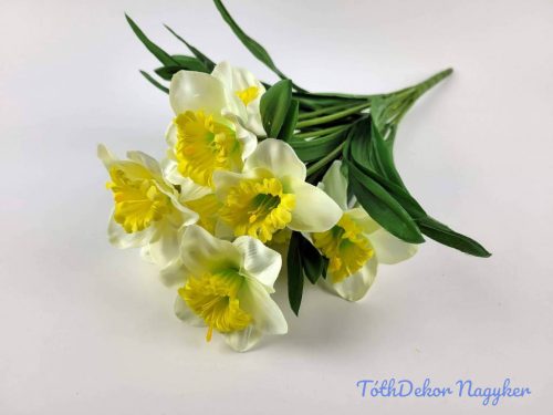 Nárcisz 12 ágú selyemvirág csokor 48 cm - Fehér-Zöldes Sárga