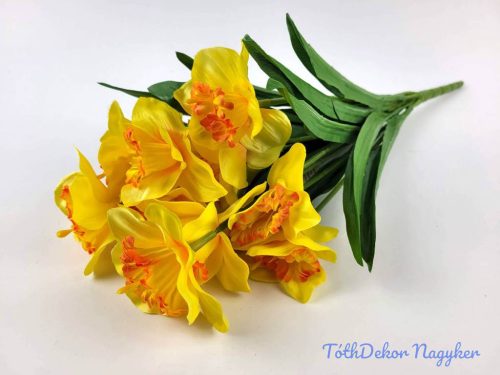 Nárcisz 12 ágú selyemvirág csokor 48 cm - Sárga-Narancs