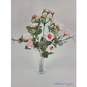   Rózsa mini 20 fejes 5 ágú selyem csokor 34 cm - Halvány Rózsaszín