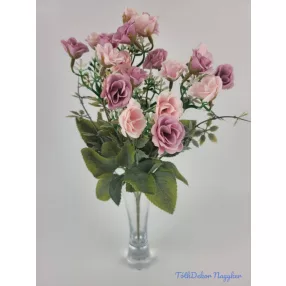   Rózsa mini 20 fejes 5 ágú selyem csokor 34 cm - Mályvás Rózsaszín