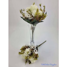 Krizantém hortenzia 5v selyem csokor 28cm - Krém