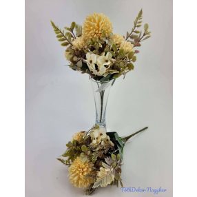 Krizantém hortenzia 5v selyem csokor 28cm - Vaj