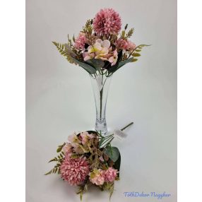 Krizantém hortenzia 5v selyem csokor 28cm - Rózsaszín