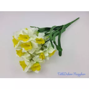 Nárcisz 7 ágú selyem csokor 42cm - Fehér-Sárga