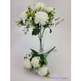 Krizantém 7v selyem csokor 31cm - Fehér