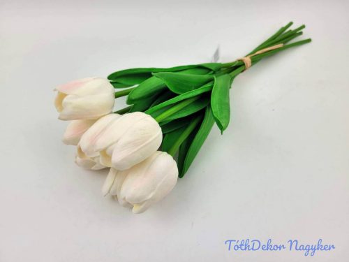 Tulipán gumis 7 szálas kötegelt csokor 33 cm - Halvány Rózsaszínes