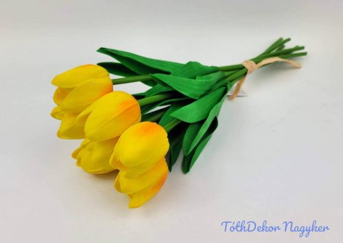 Tulipán gumis 7 szálas kötegelt csokor 33 cm - Napsárga