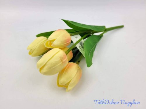 Tulipán 5 ágú gumis fejű csokor 29 cm - Krém-Barack