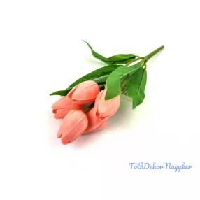 Tulipán 5 ágú gumis fejű csokor 29 cm - Lazac
