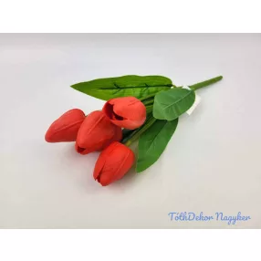Tulipán 5 ágú gumis fejű csokor 29 cm - Piros