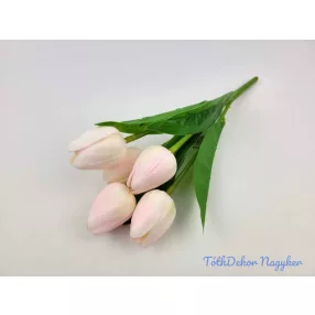   Tulipán 5 ágú gumis fejű csokor 29 cm - Halvány Rózsaszínes