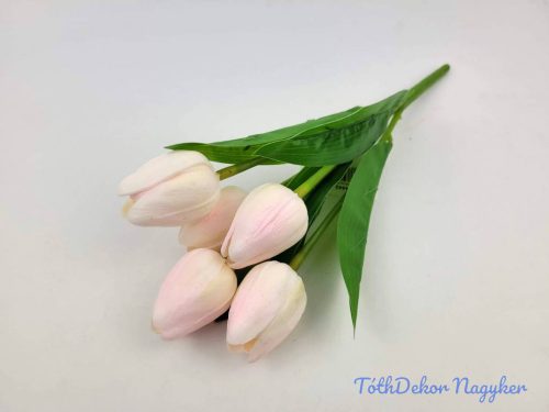 Tulipán 5 ágú gumis fejű csokor 29 cm - Halvány Rózsaszínes