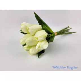   Tulipán 9 szálas kötegelt selyem csokor 40 cm - Törtfehér