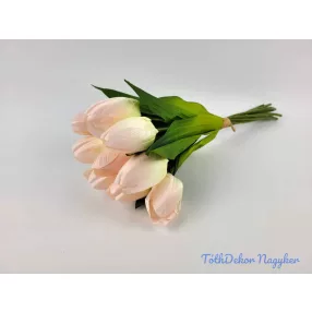   Tulipán 9 szálas kötegelt selyem csokor 40 cm - Halvány Rózsaszín