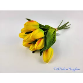 Tulipán 9 szálas kötegelt selyem csokor 40 cm - Sárga