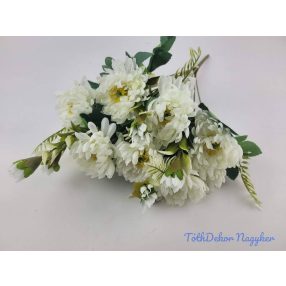 Krizantém 11 ágú selyem csokor 44cm - Krém