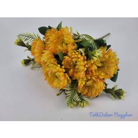 Krizantém 11 ágú selyem csokor 44cm - Sárgás