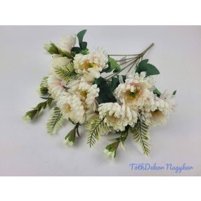 Krizantém 11 ágú selyem csokor 44cm - Krém-Rózsaszínes