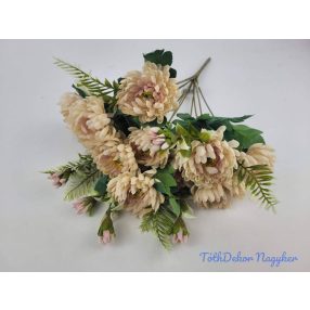 Krizantém 11 ágú selyem csokor 44cm - Púder