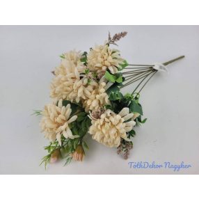 Krizantém 10 ágú selyem csokor 42cm - Világos Púder