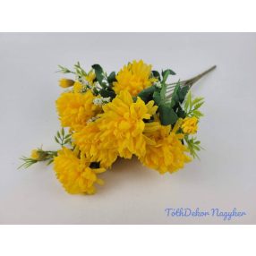 Krizantém 10 ágú selyem csokor 42cm - Sárga