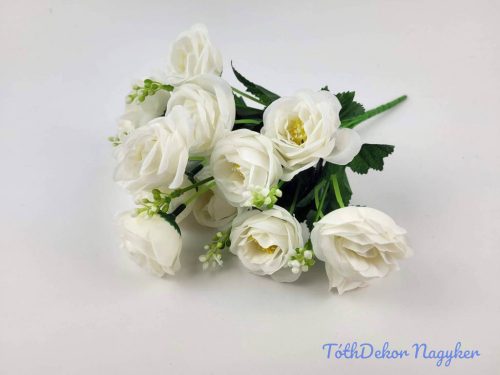 Rózsa 7 ágú selyem csokor 30 cm - Fehér