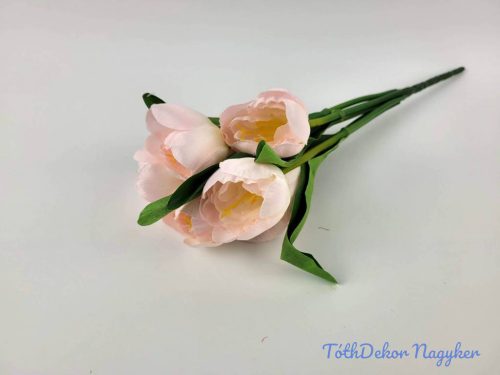 Tulipán nyílott 7 ágú selyem csokor 36 cm - Halvány Rózsaszín