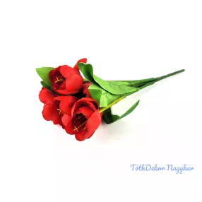 Tulipán nyílott 7 ágú selyem csokor 36 cm - Piros