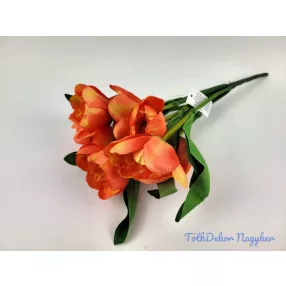   Tulipán nyílott 7 ágú selyem csokor 36 cm - Krém-Narancs