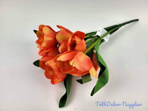 Tulipán nyílott 7 ágú selyem csokor 36 cm - Krém-Narancs