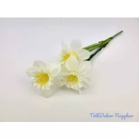   Nárcisz 3 ágú selyem csokor 34 cm - Törtfehér-Halvány Sárga