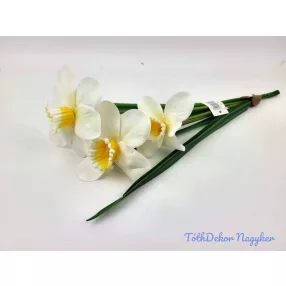 Nárcisz 3 ágú gumis-selyem csokor 43 cm - Fehér-Vajas