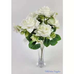 Rózsa 6 ágú selyemvirág csokor 29 cm - Fehér