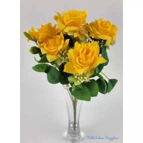 Rózsa 6 ágú selyemvirág csokor 29 cm - Sárga