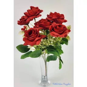Rózsa 6 ágú selyemvirág csokor 29 cm - Piros