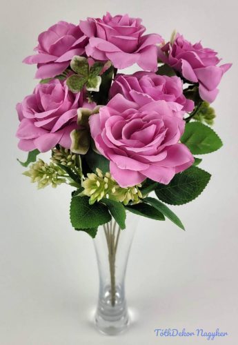 Rózsa 6 ágú selyemvirág csokor 29 cm - Rózsaszín