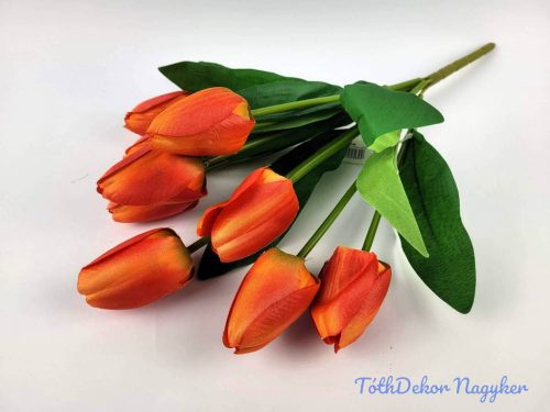 Tulipán 9 ágú selyem csokor 45 cm - Narancs