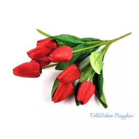Tulipán 9 ágú selyem csokor 45 cm - Piros