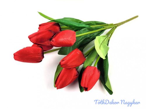 Tulipán 9 ágú selyem csokor 45 cm - Piros