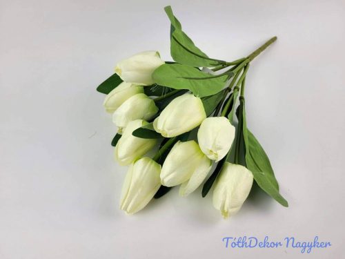 Tulipán 9 ágú selyem csokor 45 cm - Törtfehér