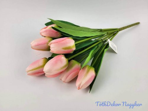 Tulipán 9 ágú selyem csokor 45 cm - Rózsaszín