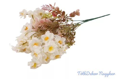 Apró virágos 5 ágú selyem csokor 38cm - Fehér