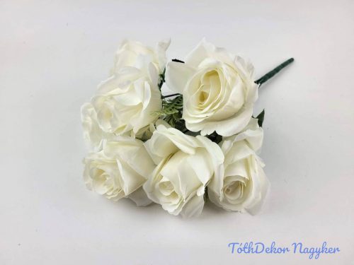Rózsa 7 ágú selyemvirág csokor 40 cm - Fehér