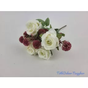 Rózsa 5 ágú selyem csokor 26 cm - Törtfehér