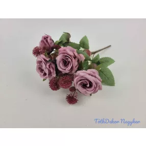 Rózsa 5 ágú selyem csokor 26 cm - Mályva