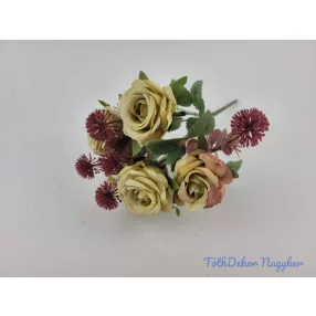 Rózsa 5 ágú selyem csokor 26 cm - Halvány